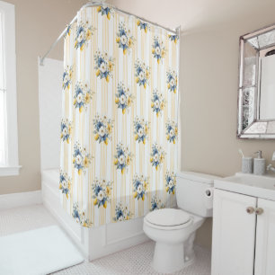 Blue Mediterranean Lemon Pattern Shower Curtain