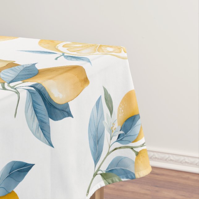 Blue Mediterranean Lemon Pattern  Tablecloth (In Situ)