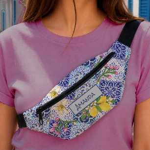 Blue Mediterranean Majolica Sicilian Citrus Tile Bum Bags