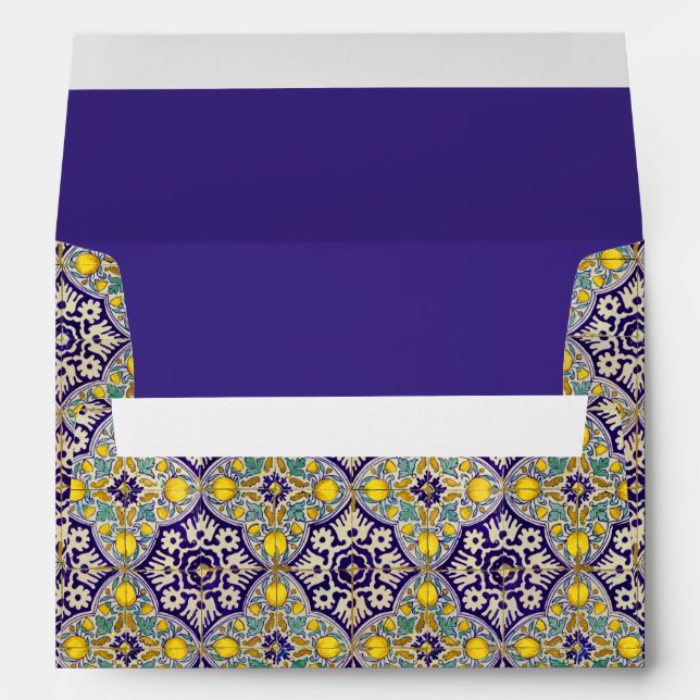 Blue Mediterranean Pattern Yellow Blossoms  Envelope (Back (Bottom))