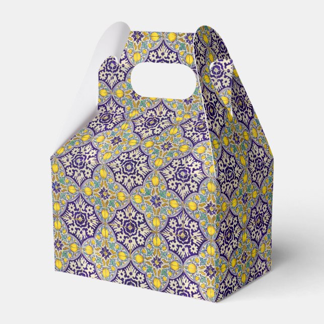Blue Mediterranean Pattern Yellow Blossoms  Favour Box (Front Side)