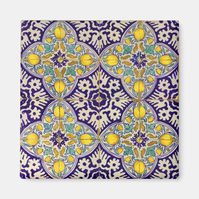 Blue Mediterranean Pattern Yellow Blossoms  Magnet (Front)