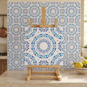 Blue Mediterranean Portuguese Azulejo Pattern Ceramic Tile