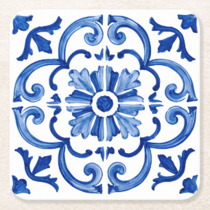 Blue Mediterranean  Square Paper Coaster