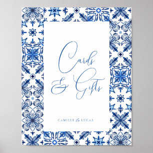 Blue Mediterranean Tile and Citrus Cards & gifts Poster