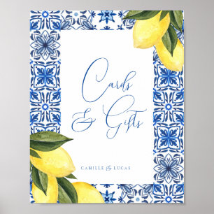Blue Mediterranean Tile and Citrus Cards & gifts Poster