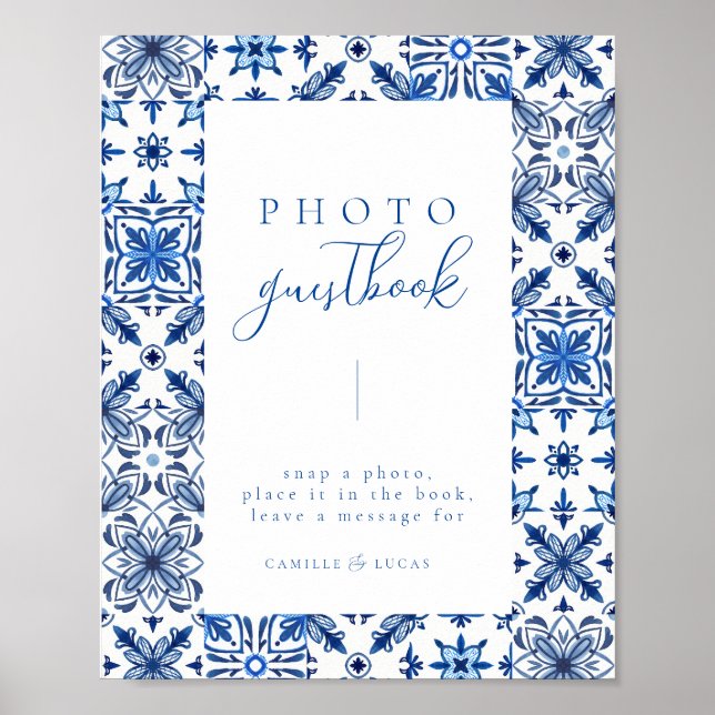 Blue Mediterranean Tile and Citrus guest book (Front)