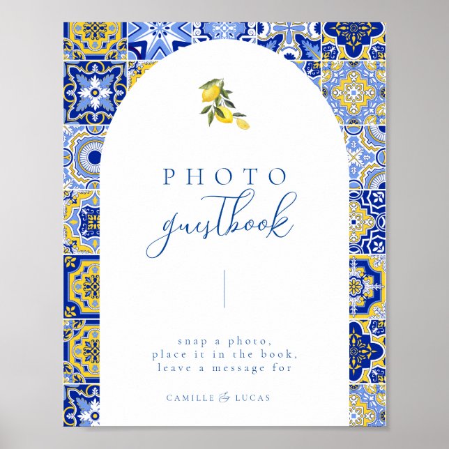 Blue Mediterranean Tile and Citrus guest book (Front)