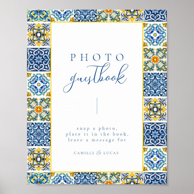 Blue Mediterranean Tile and Citrus guest book (Front)