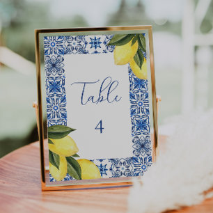 Blue Mediterranean Tile and citrus table number
