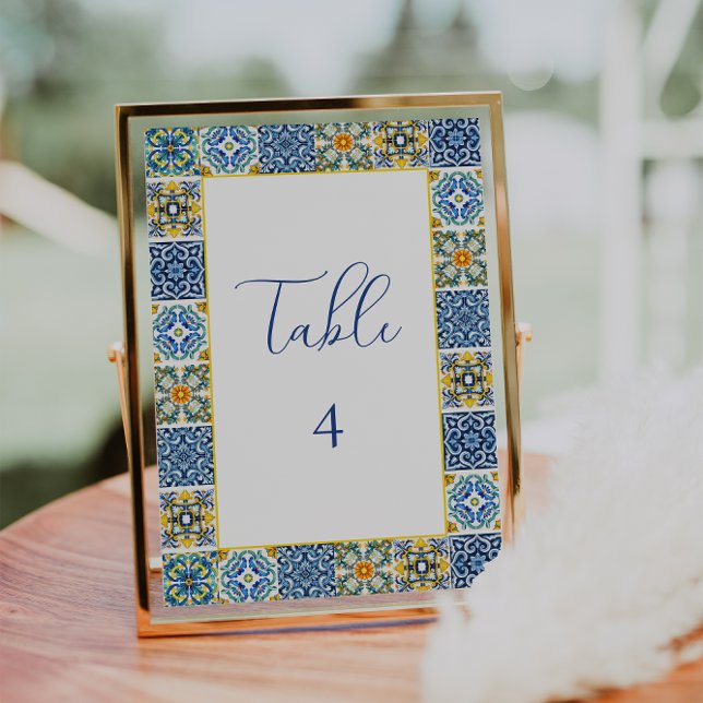 Blue Mediterranean Tile and citrus table number  (Creator Uploaded)