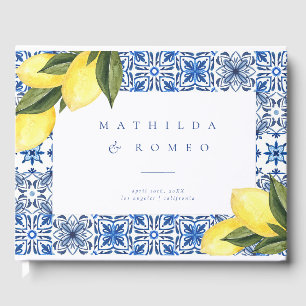 Blue Mediterranean Tile and Citrus wedding  Guest Book