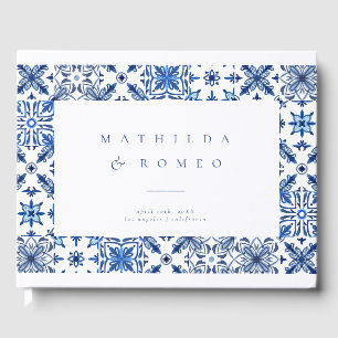 Blue Mediterranean Tile and Citrus wedding Guest Book