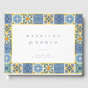 Blue Mediterranean Tile and Citrus wedding Guest Book