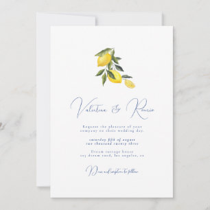 Blue Mediterranean Tile and citrus wedding Invita Invitation