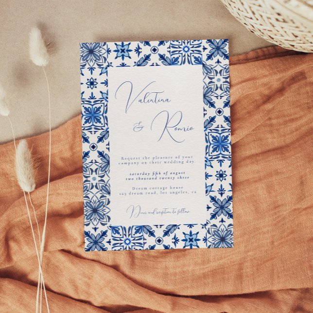 Blue Mediterranean Tile and citrus wedding  Invitation (Creator Uploaded)