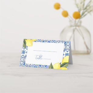 Blue Mediterranean Tile and Citrus Wedding  Place Card