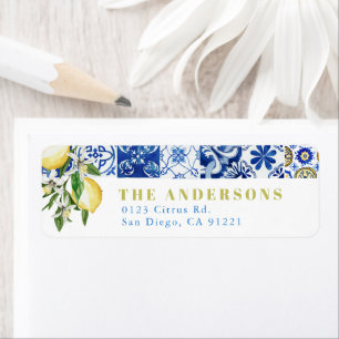 Blue Mediterranean Tile Citrus Lemon Amalfi Return Address Label