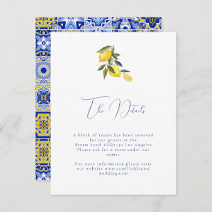 Blue mediterranean tile & citrus Wedding details  Enclosure Card