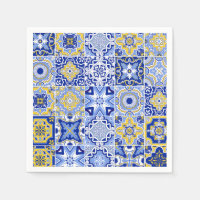 Blue Mediterranean Tile & Citrus Wedding napkins