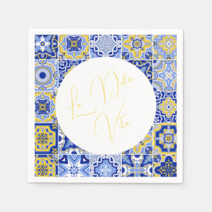 Blue Mediterranean Tile & Citrus Wedding napkins