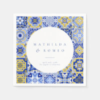 Blue Mediterranean Tile & Citrus Wedding napkins