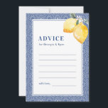 Blue Mediterranean Tile Lemon Amalfi Coast Wedding Advice Card<br><div class="desc">These pretty,  mediterranean advice cards would make a wonderful addition to your wedding supplies! Easily customise the text by clicking on the "personalise" option.</div>