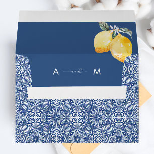 Blue Mediterranean Tile & Lemon Italian Wedding Envelope