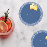 Blue Mediterranean Tile & Lemon Italian Wedding Round Paper Coaster<br><div class="desc">This stylish coaster would make a wonderful addition to your special occasion supplies! Easily add your own details by clicking on the "personalise" option.</div>