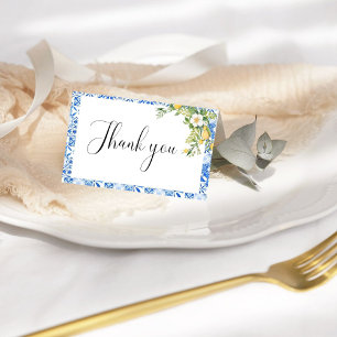 Blue Mediterranean  Tile Lemon Thank Bridal Shower Thank You Card