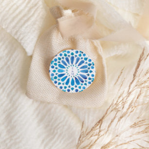 Blue Mediterranean Tile Monogram Classic Round Sticker