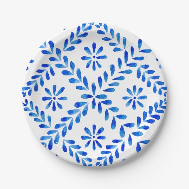 Blue Mediterranean Tile Paper Plate (Front)