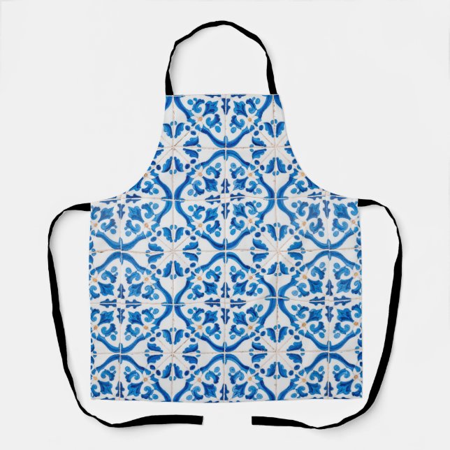 Blue Mediterranean Tile Pattern – Elegant Azulejo  Apron (Front)