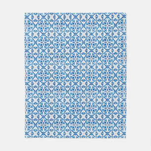 Blue Mediterranean Tile Pattern – Elegant Azulejo Fleece Blanket
