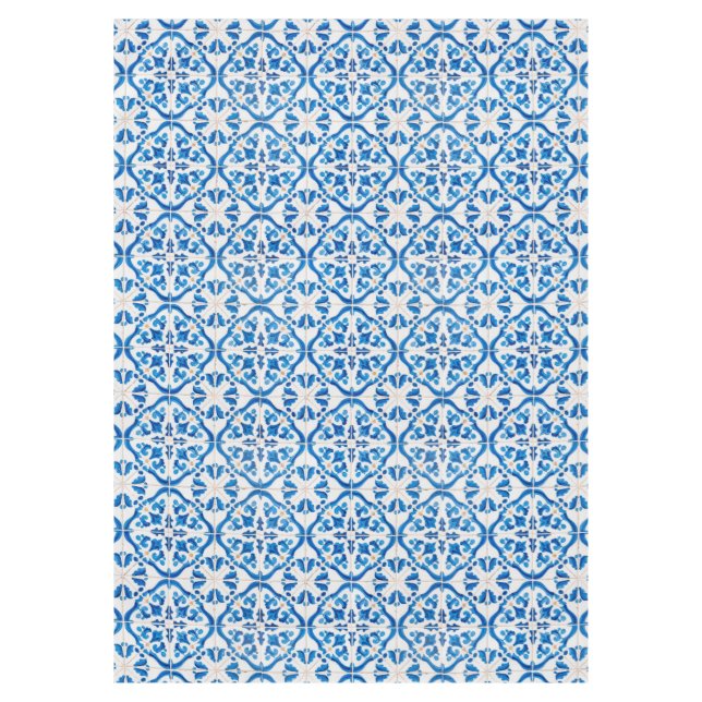 Blue Mediterranean Tile Pattern – Elegant Azulejo  Tablecloth (Front)
