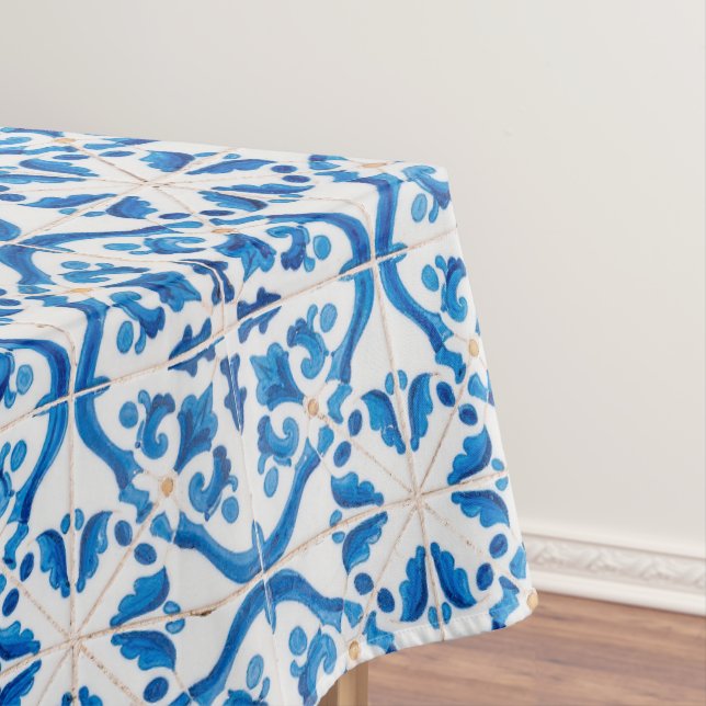 Blue Mediterranean Tile Pattern – Elegant Azulejo  Tablecloth (In Situ)