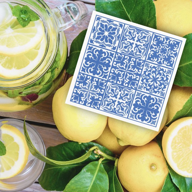 Blue Mediterranean Tile Wedding or Bridal Shower Napkin (Creator Uploaded)