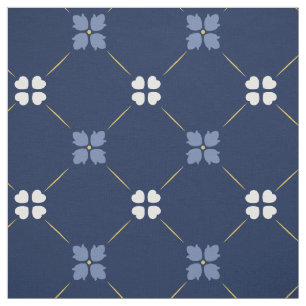 Blue Mediterranean Tiles Floral Pattern Fabric