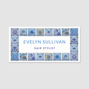 Blue mediterranean tiles frame name tag
