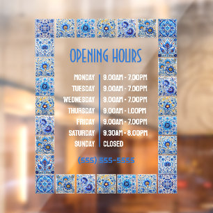 Blue Mediterranean Tiles Frame Opening Hours