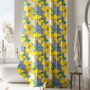 Blue Mediterranean Tiles & Lemon Shower Curtain