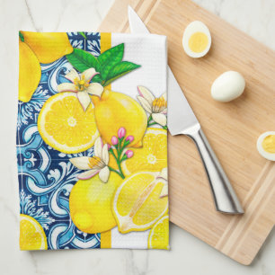 Blue Mediterranean Tiles & Lemon Tea Towel