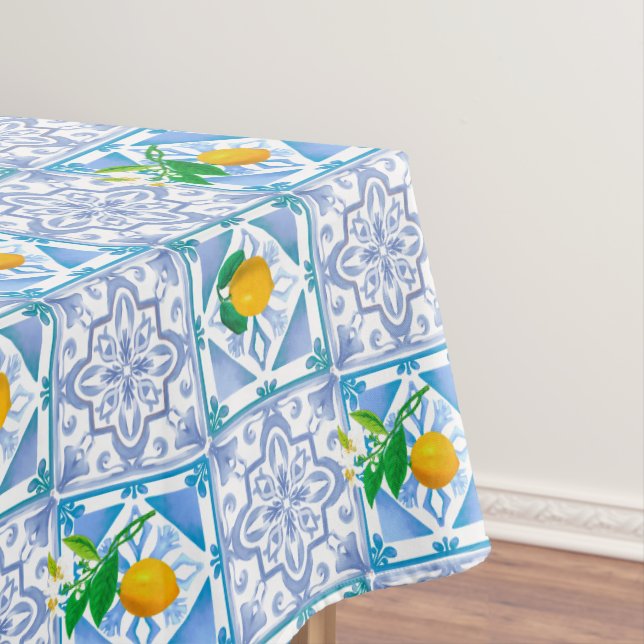 Blue Mediterranean tiles, mosaic, Tablecloth (In Situ)