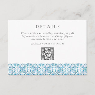 Blue Mediterranean Wedding Details QR Code Enclosure Card
