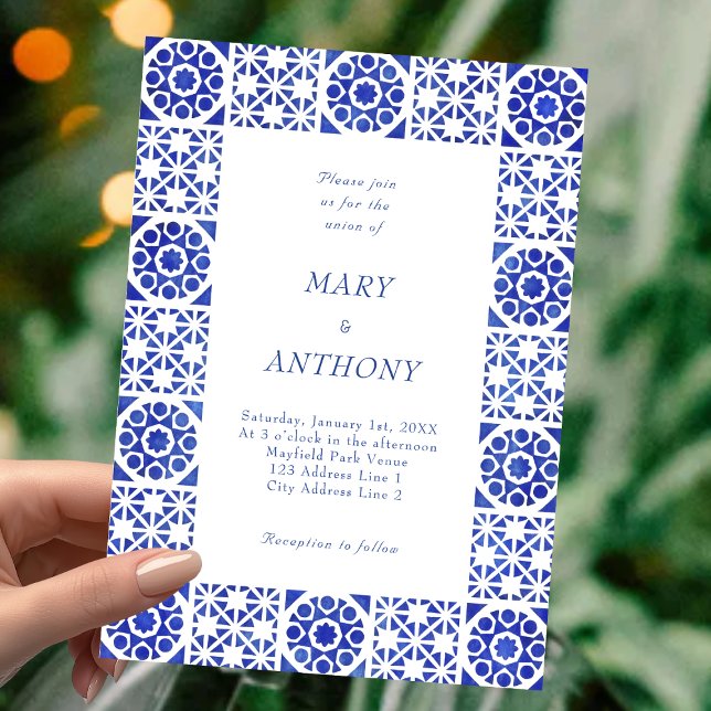 Blue Mediterranean Wedding Invitation (Creator Uploaded)