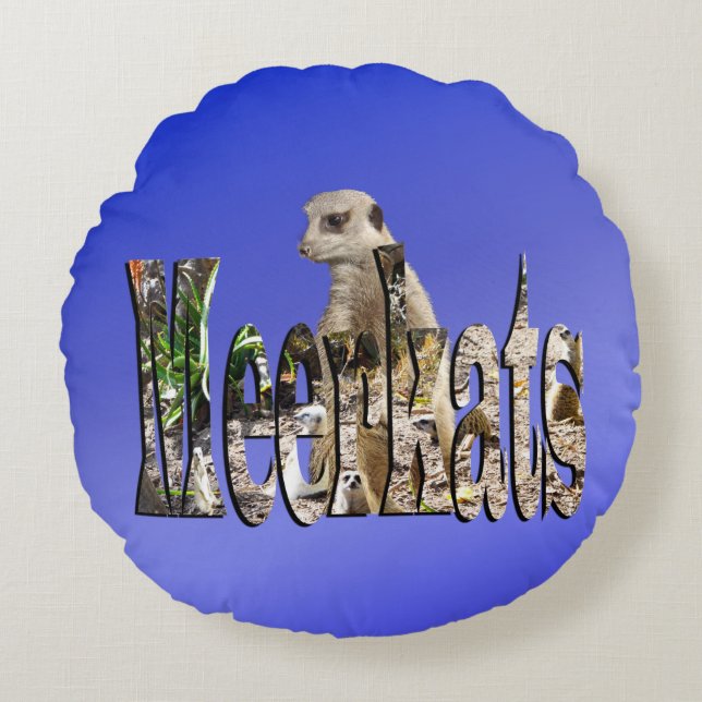 Blue Meerkats, Round Throw Cushion.  Cushion (Front)