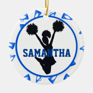 Blue Megaphones and Cheerleader Personalised Ceramic Tree Decoration