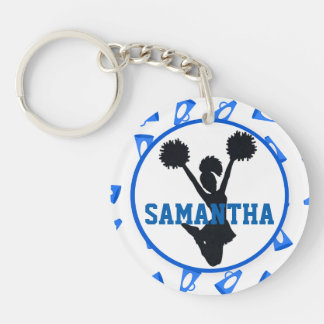 Blue Megaphones and Cheerleader Personalised Photo Key Ring