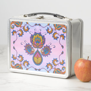Blue Mehndi Floral Art, Blue Bliss Metal Lunch Box