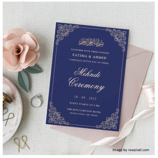 Blue Mehndi Henna Muslim Wedding Invitation (Creator Uploaded)